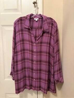 J. Jill Lavender Plaid Button-Front Shirt